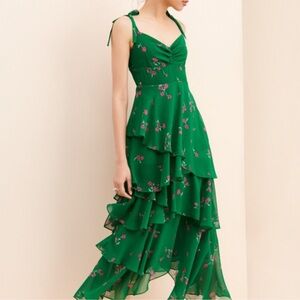 Flynn Skye Green Leona Tiered Dress. Size XL.